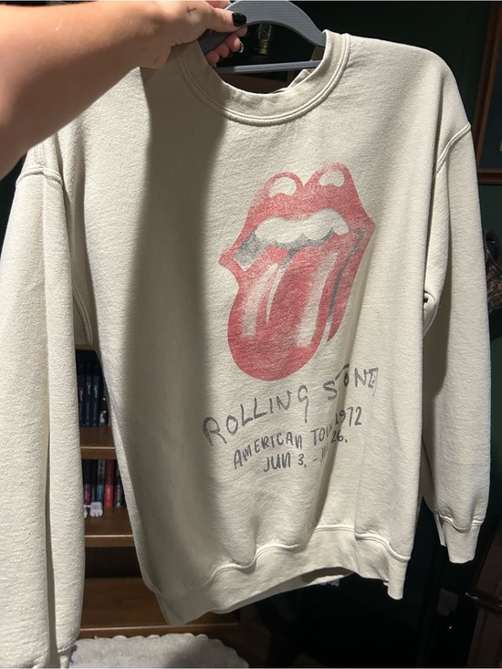 the Rolling Stones Sweaters - the Rolling Stones Tan Crewneck with Red Tongue Graphic